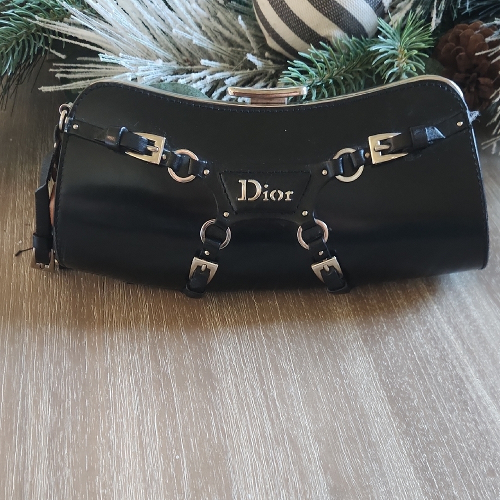 Christian Dior Black Leather Women's Small Clutch Bondage Collection EUC